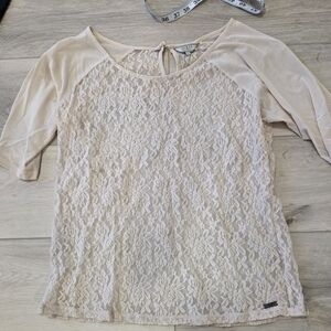 Guess Lace Top with Long Sleeves in Cream